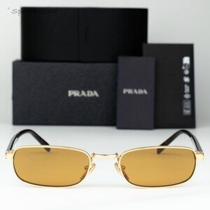 Prada Men Sunglasses Gold Honey Rectangle PRB54S 5AK50P NEW AUTHENTIC
